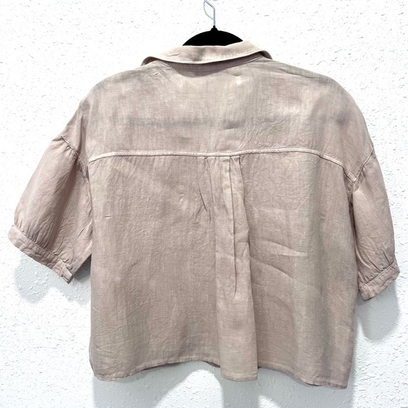 Zara Tan Puff Sleeve Notched Collar Top M - Picture 7 of 8